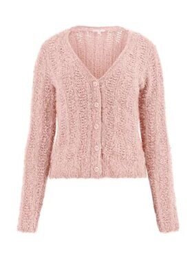 Eco Long Sleeve Open Stitch Cardigan Sweater Fitted V-Neck